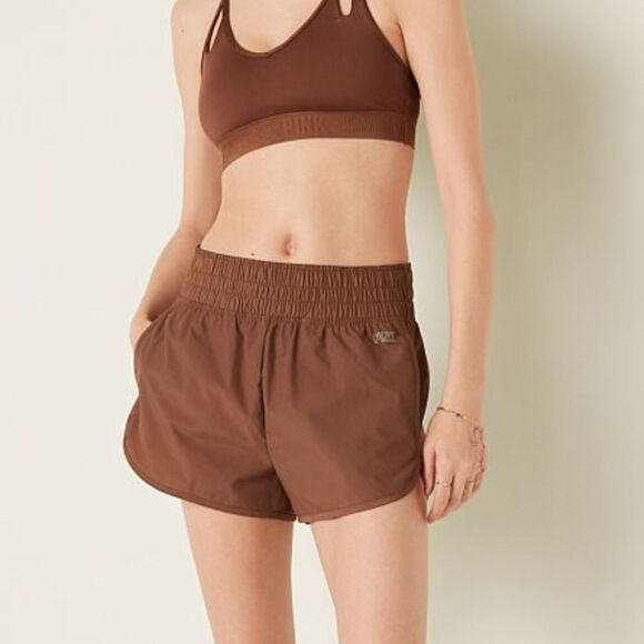 Victoria's Secret PINK High Waist Running Shorts Tan Light Brown NWOT - Picture 1 of 3